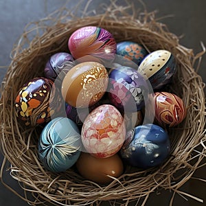 A Nest Full of Hand-Painted Easter Eggs