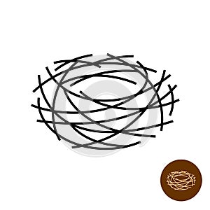 Nest logo. Thin lines empty birds nest isolated symbol.