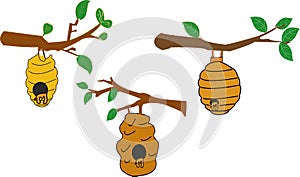 Nest or vespiary of wild bees isolated on white background. Vector cartoon close-up illustration. - Images vectorielles