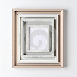 Nested Rectangular Frames in Beige Gray and White Colors Minimalist Design on White Wall