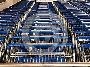 Nested shopping trolley of a discounter photo