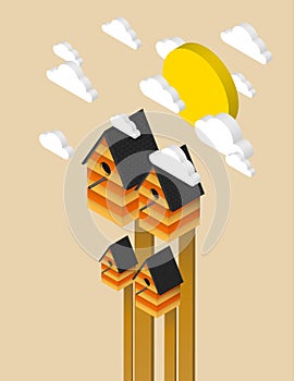 Nesting box, isometric illustration, birdhouse.