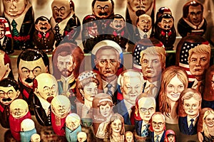 Nesting dolls with the image of politicians. Russian Souvenirs.