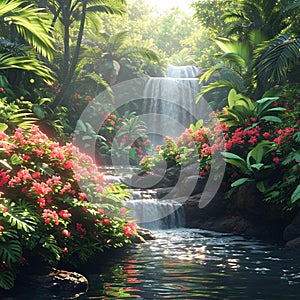 Serene Shores: The Floral Waterfall Sanctuaries photo