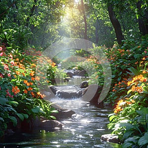 Serene Shores: The Floral Waterfall Sanctuaries photo