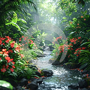 Serene Shores: The Floral Waterfall Sanctuaries photo