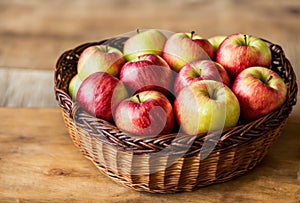 Nestled in a woven basket, autumn apples shine with a crisp allure, their juicy flesh and vibrant hues embodying the