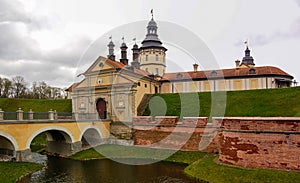 Nesvizh castle Palace and castle complex in Nesvizh, Belarus. Known since 1583. Panorama of two shots