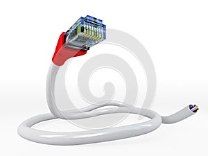 Net cable. Macro shot of network connection plug. LAN network connection Ethernet RJ45 cable isolated on white.