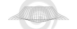 Net with convex effect. Distorted grid surface. Mesh warp texture. Geometric deformation. Gravity phenomenon. Bented