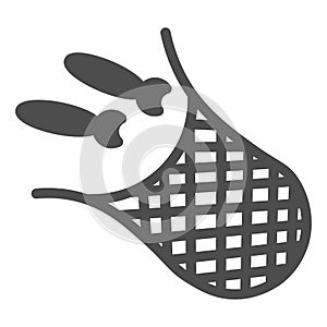 Net with fish solid icon, fishing concept, fishnet sign on white background, Fishing net icon in glyph style for mobile