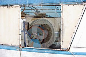 Net inside fishing boat, equipment