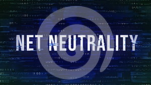 Net Neutrality - Glitch Buzzword with Binary in the Background