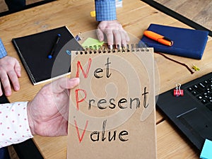 Net present value NPV is shown on the conceptual business photo