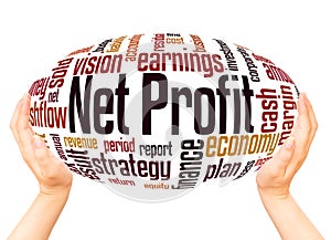 Net profit word cloud hand sphere concept