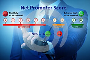 Net Promoter Score NPS concept with businessman pressing virtual