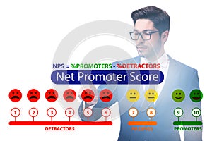 Net Promoter Score NPS concept with businessman pressing virtual