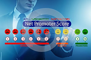 Net Promoter Score NPS concept with businessman pressing virtual