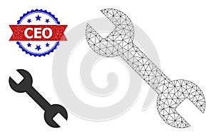 Triangular Mesh Spanner Icon and Textured Bicolor Ceo Stamp