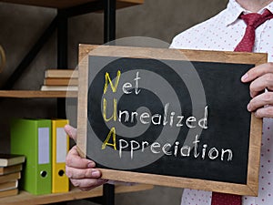 Net unrealized appreciation NUA is shown on the conceptual business photo photo