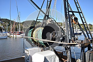 Net winches on fishing ship