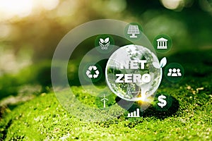 Net zero and carbon neutral concept Net-zero greenhouse gas emissions targets a long-term, climate-neutral strategy to 2050