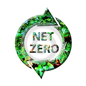Net zero, green icon made from green leaves. Isolated on a white background. Zero emissions concept. Ecology.