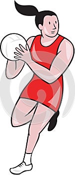 Netball Player Catching Ball Isolated Cartoon