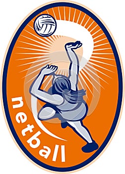 Netball player jumping ball