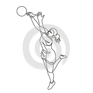 Netball Player Rebounding and Catching the Ball Continuous Line Drawing