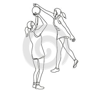 Netball Player Shooting and Blocking the Ball Continuous Line Drawing