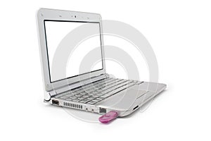 Netbook with white monitor and usb
