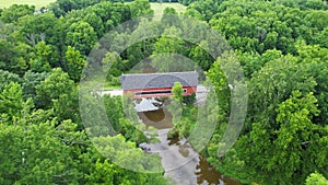 Netcher road covered bridge in Ashtabula county Ohio, Aerial view