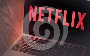 Netflix logo on laptop screen photograph