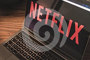 Netflix logo on laptop screen photograph