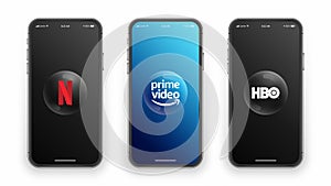 Netflix Prime Video HBO Logo On Iphone Screen Vector Set