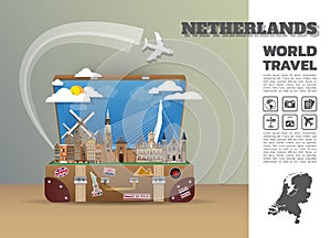 Netherland Landmark Global Travel And Journey Infographic luggage.3D Design Vector Template.vector/illustration. can be used for