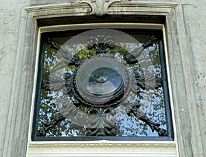 Netherlands, Amsterdam, 160 Prinsengracht, window with wrought iron lattice over the front door