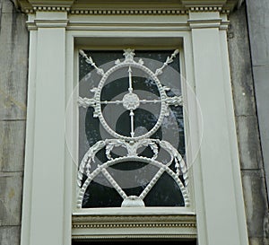 Netherlands, Amsterdam, 385 Keizersgracht, decorative wrought iron lattice over the front door