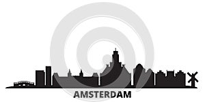 Netherlands, Amsterdam City city skyline isolated vector illustration. Netherlands, Amsterdam City travel black