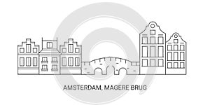 Netherlands, Amsterdam, Magere Brug, travel landmark vector illustration