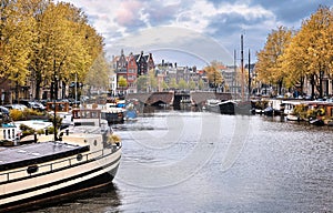 Netherlands Amsterdam. View at river Amstel