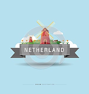 Netherlands, Amsterdam, windmill, destination, travel, city scape, typography