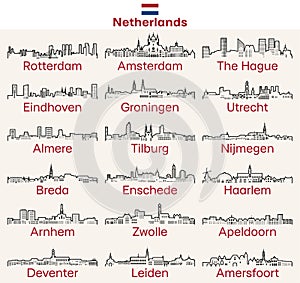 Netherlands cities outline skylines vector set