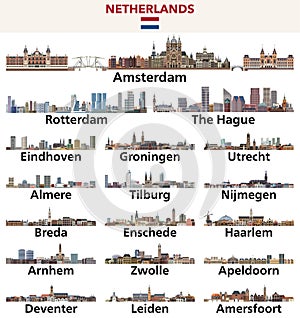 Netherlands cities skylines vector illustrations set