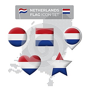 Netherlands denmark flag icons set. Mosaic map of denmark. Dutch flag. Vector symbol, icon, button