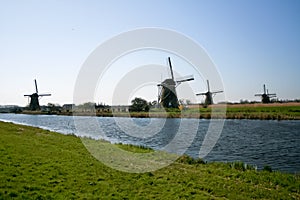 The Netherlands, dutch windmills landscape at Kinderdijk near Rotterdam, an UNESCO world heritage site