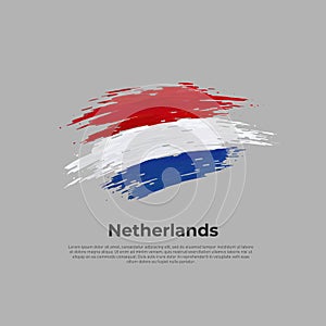 Netherlands flag brush strokes. Holland flag colors stripes on white background. Vector stylized national poster design, template