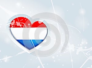 Netherlands Flag in the form of a 3D heart and abstract paint spots background