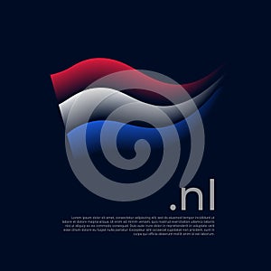 Netherlands flag. Holland flag colors stripes on dark background. Vector stylized national poster design with nl domain, place